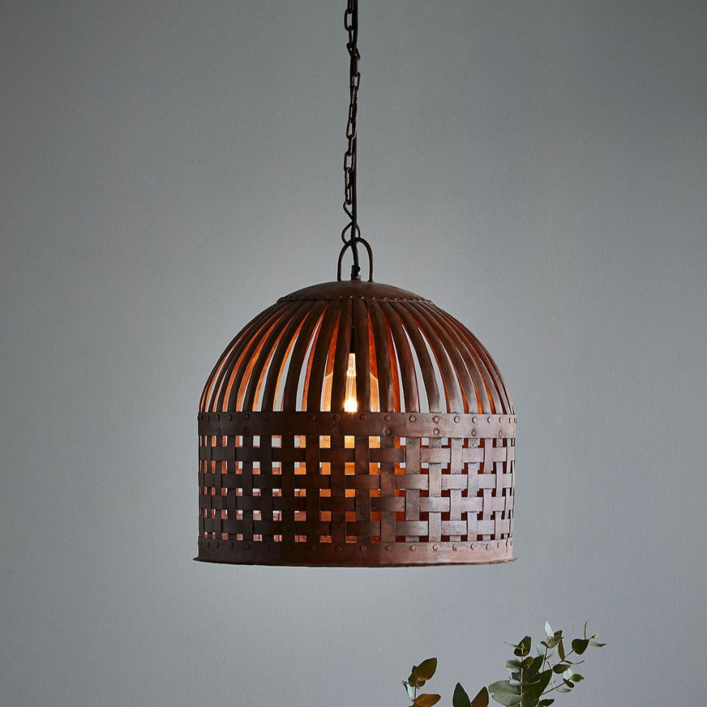 Buy Pendant Lights Australia Esch 1 Light Woven Iron Strips Medium Pendant Rust - ZAF10336RU