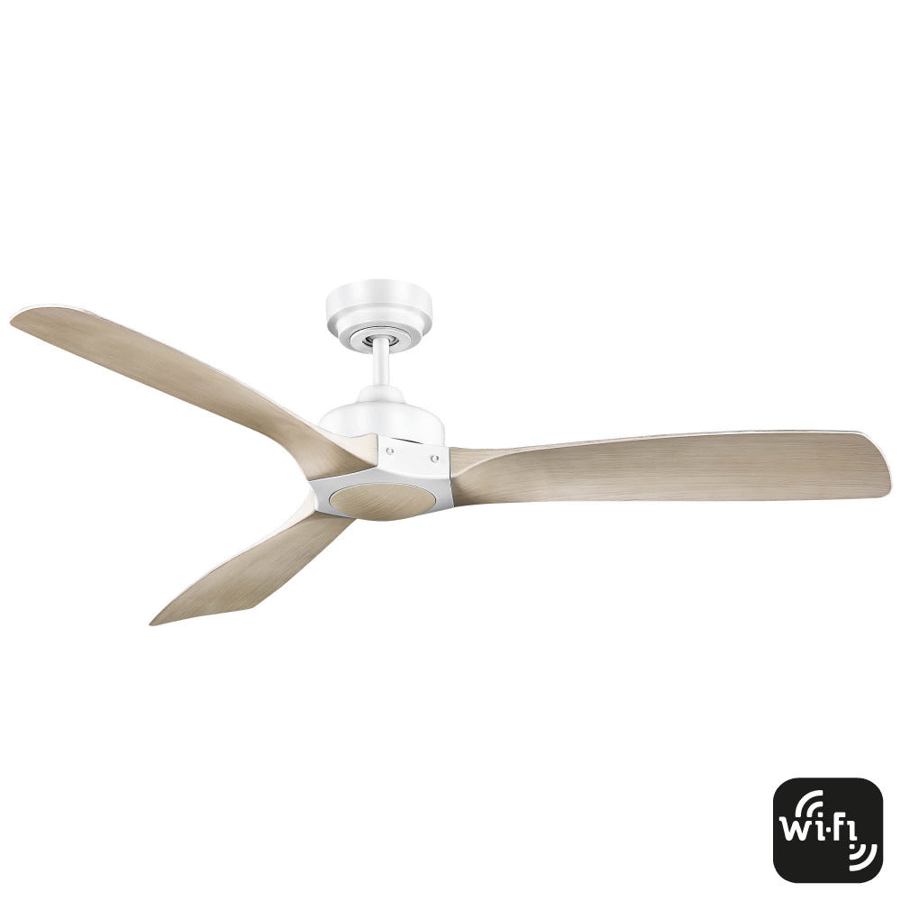 Buy DC Ceiling Fans Australia Minota Smart DC Ceiling Fan 52" White & Light Timber - FC620133GWH