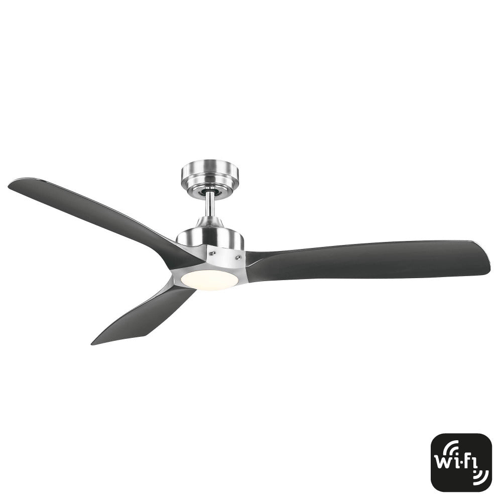 Minota Smart DC Ceiling Fan 52" Brushed Chrome & Black With LED Light - FC628133GBC