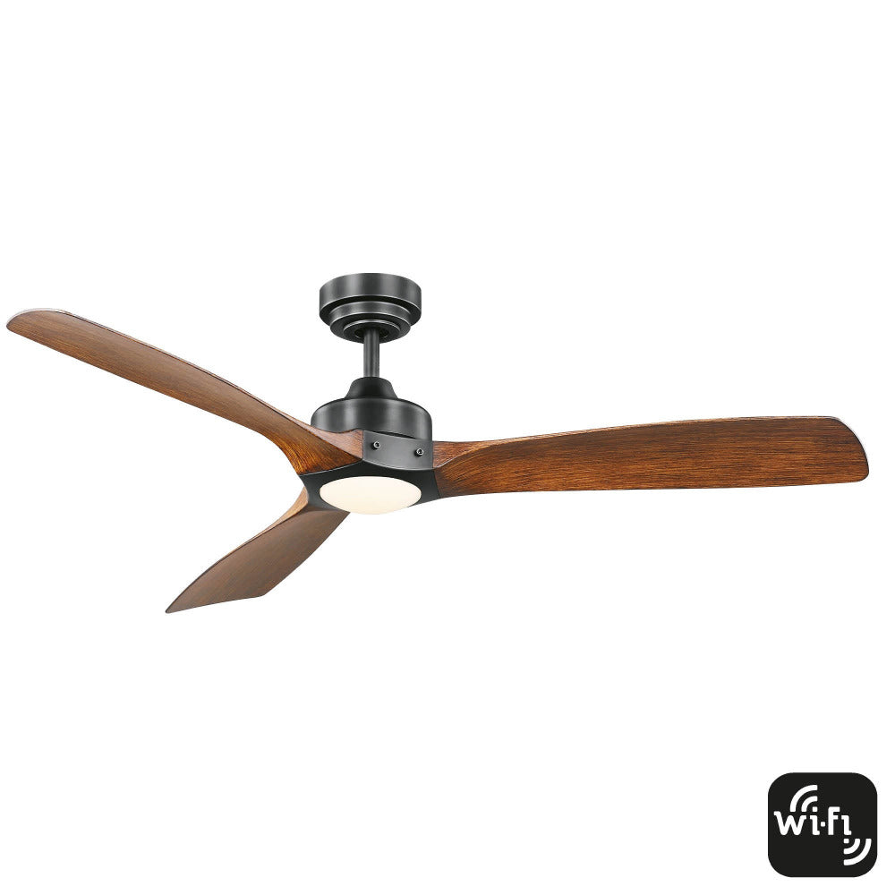 Minota Smart DC Ceiling Fan 52" Black & Dark Timber With LED Light - FC628133GBK