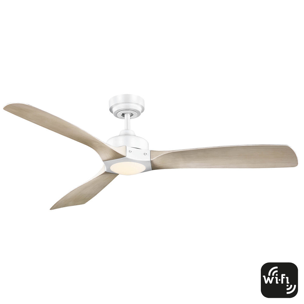 Buy DC Ceiling Fans With Light Australia Minota Smart DC Ceiling Fan 52" White & Light Timber With LED Light - FC628133GWH