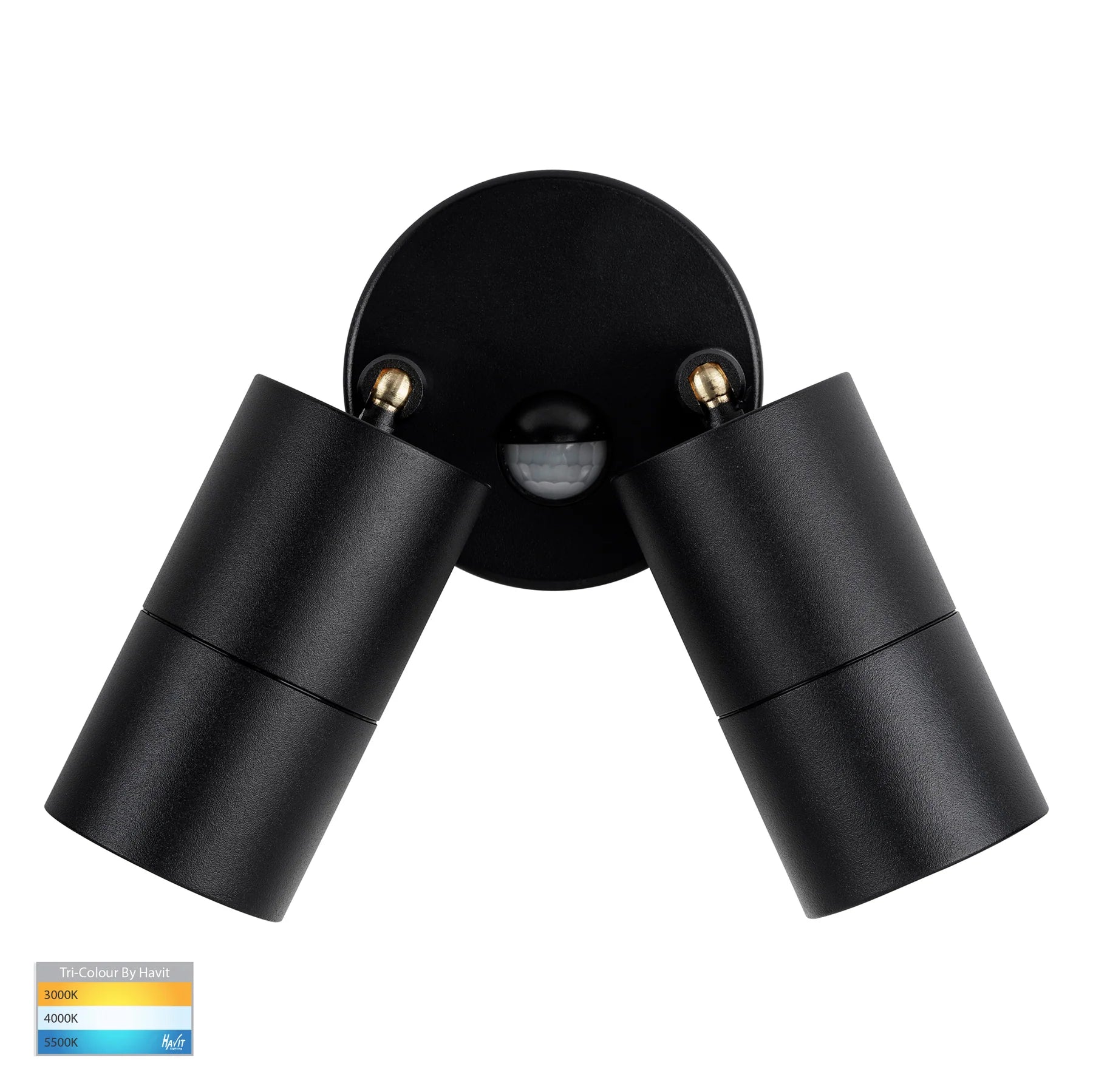 Buy Security Wall Lights Australia Tivah Black TRI Colour Double Adjustable Spot Lights with Sensor - HV1325T-PIR