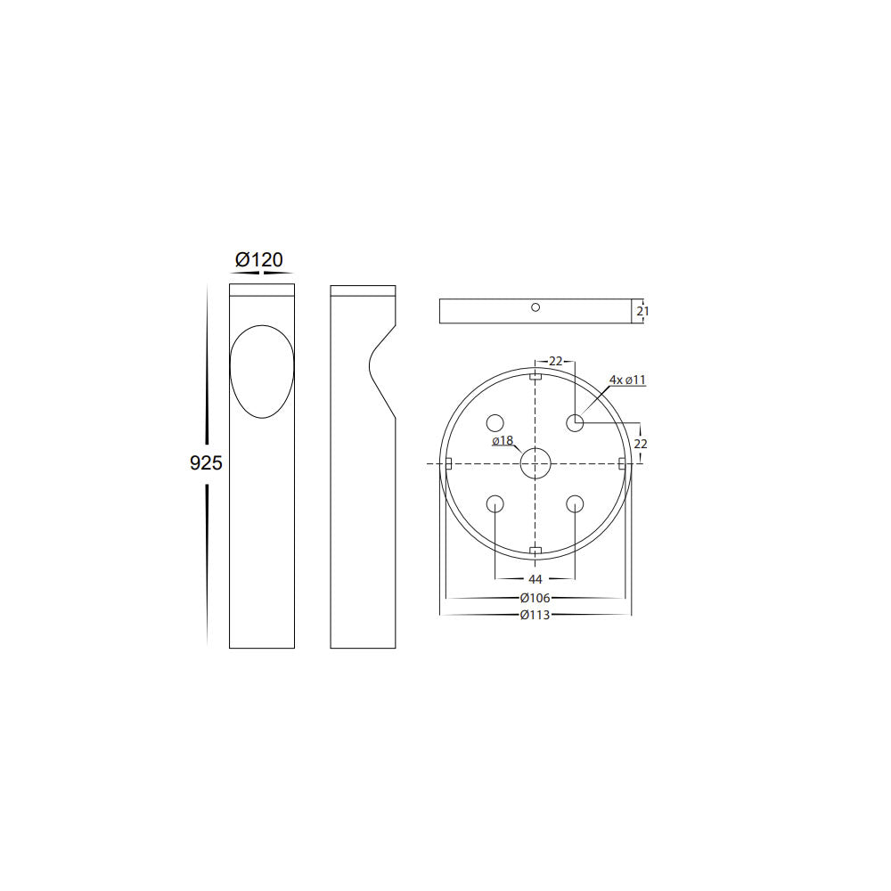 Buy Bollard Lights Australia Fedor Round Bollard Light 24V DC H925mm Black Aluminium 3 CCT - HV1631T-BLK-24V-RND