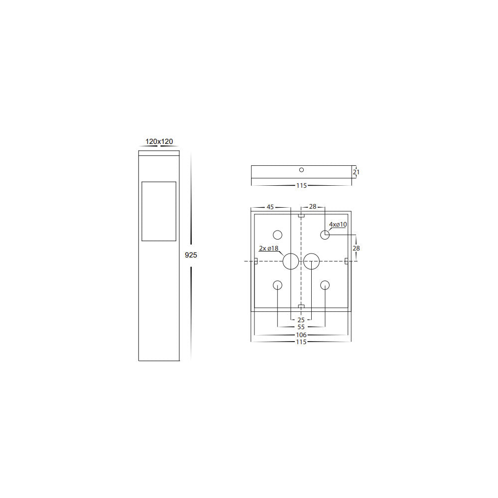 Buy Bollard Lights Australia Fedor Square Bollard Light H925mm Black Aluminium 3 CCT - HV1631T-BLK-240V-SQ