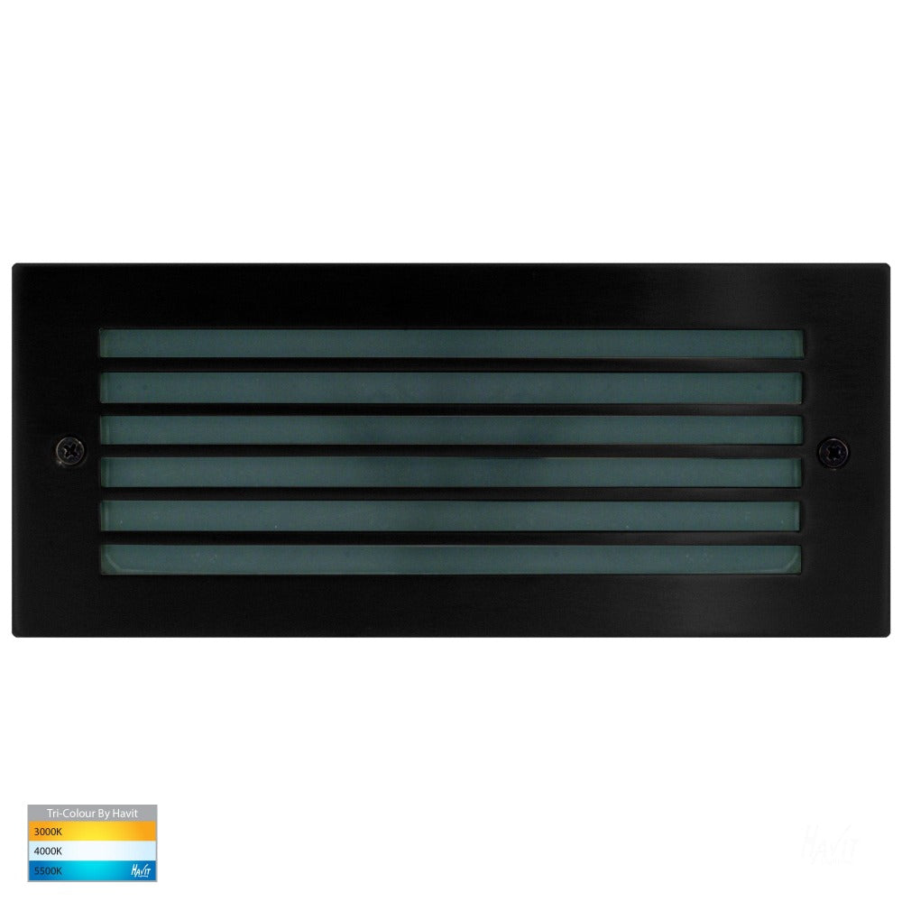 Buy Brick Lights Australia Bata LED Brick Light with Grill Face 240V Black 316 Stainless Steel 3CCT - HV3004T-BLK-240V