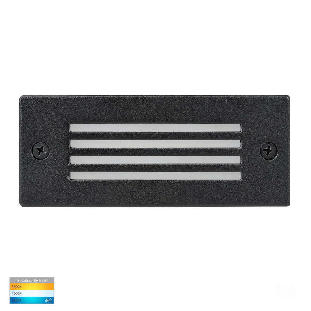 Buy Brick Lights Australia Bata Recessed Brick Light 12V with Black Grill 316 Stainless Steel 3CCT - HV3006T-BLK-12V