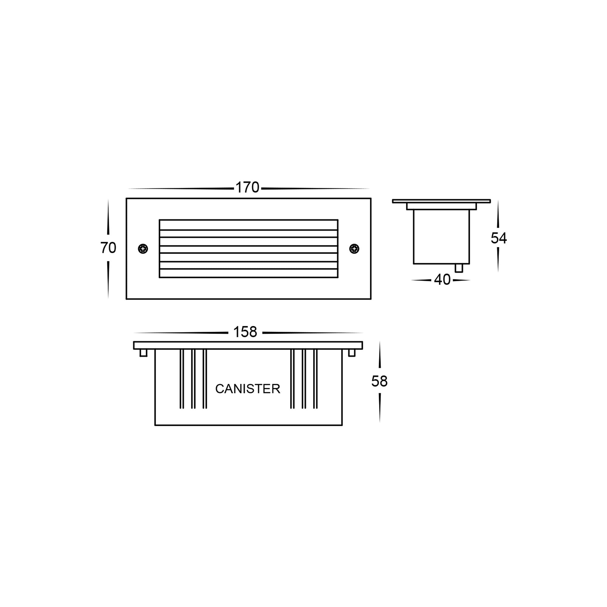 Buy Brick Lights Australia Bata Recessed Brick Light 12V with Black Grill 316 Stainless Steel 3CCT - HV3006T-BLK-12V