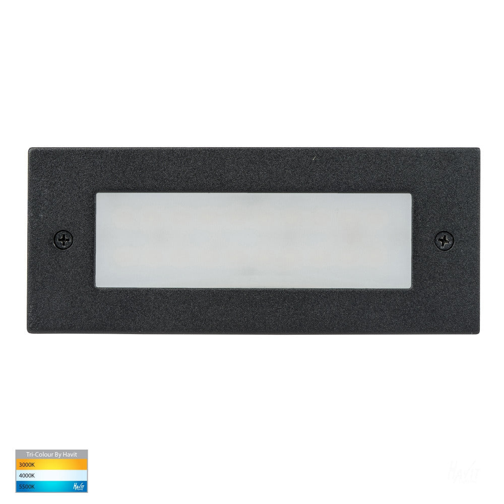 Bata Recessed Brick Light with Plain Black Face 316 Stainless Steel 3CCT - HV3007T-BLK-12V