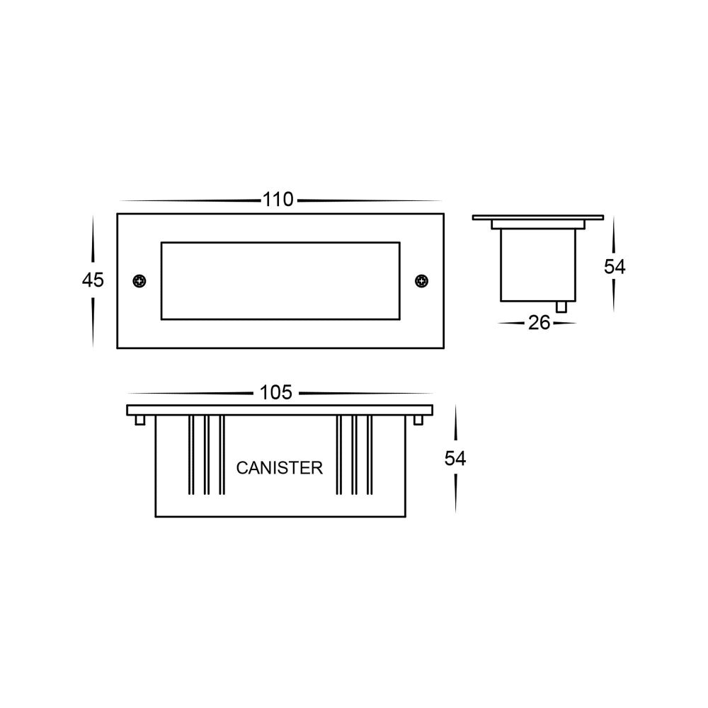 Buy Brick Lights Australia Bata Recessed Brick Light with Plain Black Face 316 Stainless Steel 3CCT - HV3007T-BLK-12V