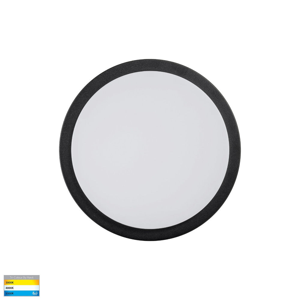 Buy LED Oyster Lights Australia Liptor Round LED Oyster Light 20W Black 3CCT - HV36052T-BLK