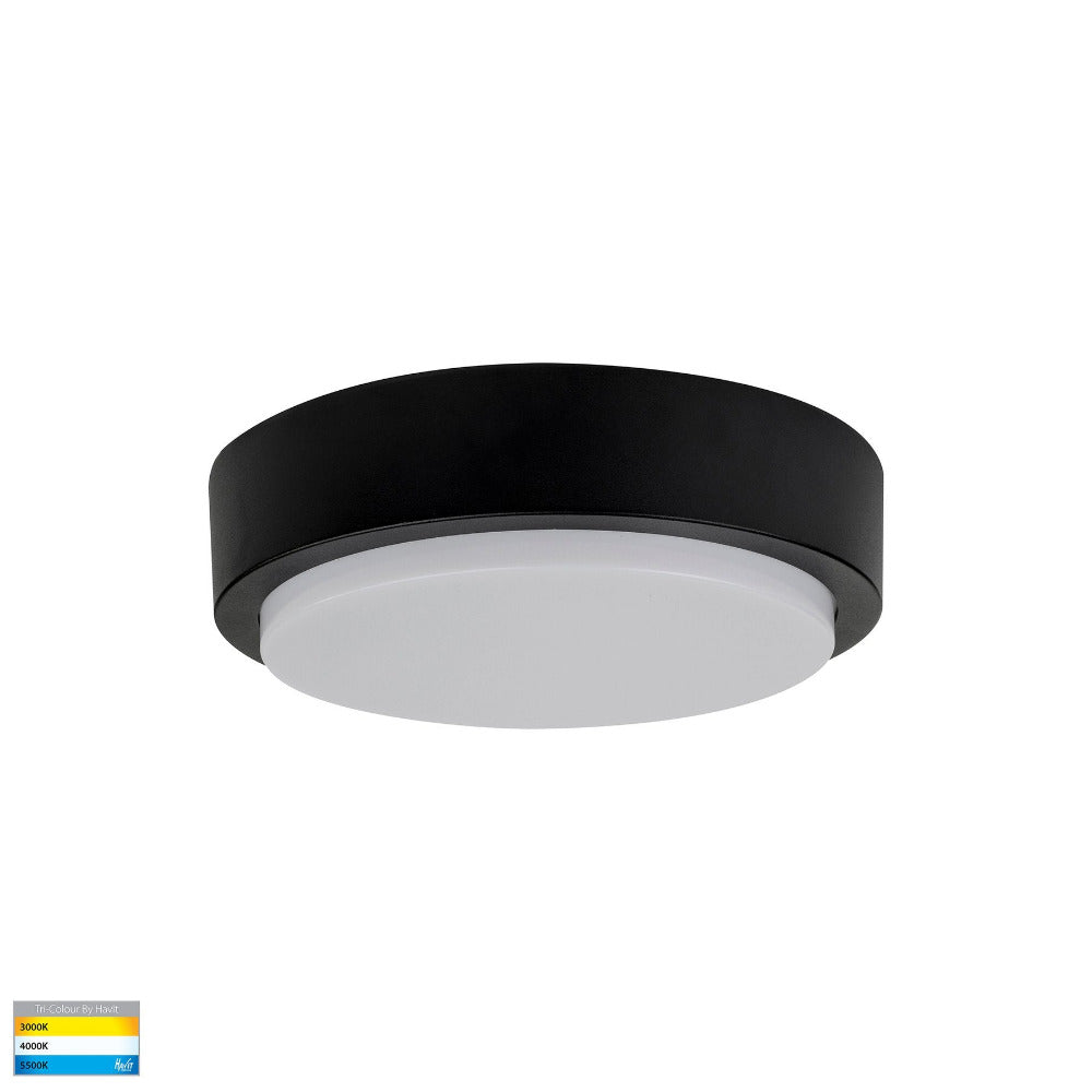 Buy LED Oyster Lights Australia Liptor Round LED Oyster Light 20W Black 3CCT - HV36052T-BLK