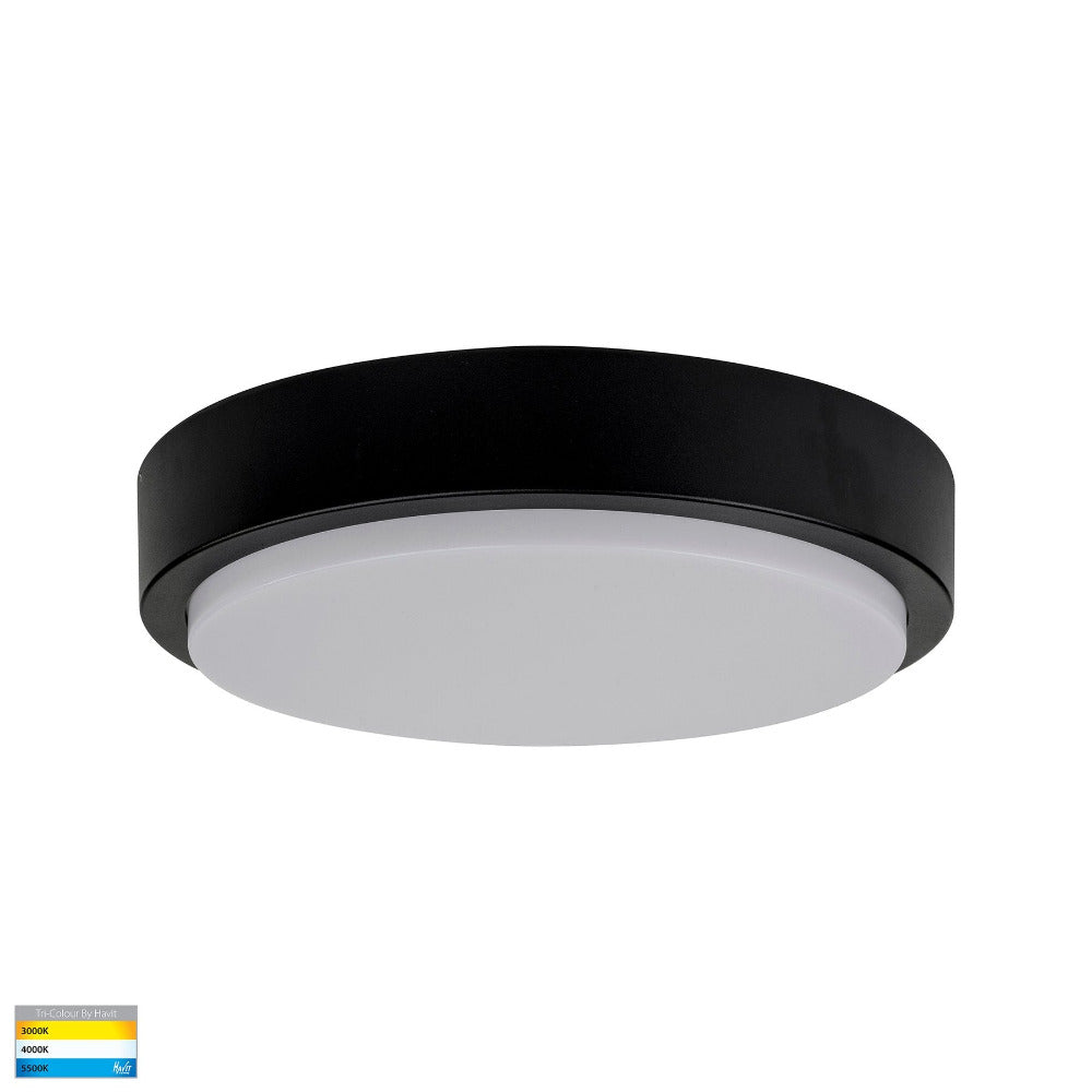 Buy LED Oyster Lights Australia Liptor Round LED Oyster Light 30W Black 3CCT - HV36053T-BLK