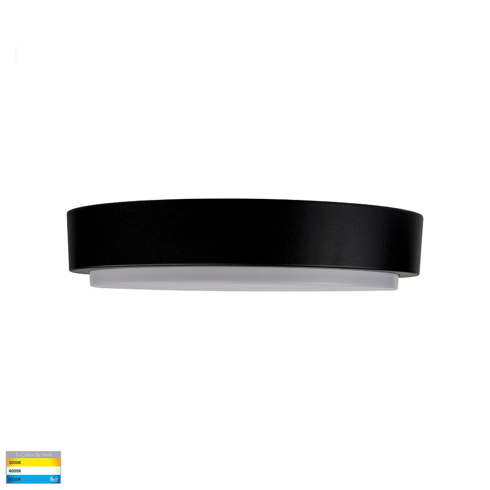 Buy LED Oyster Lights Australia Liptor Round LED Oyster Light 30W Black 3CCT - HV36053T-BLK