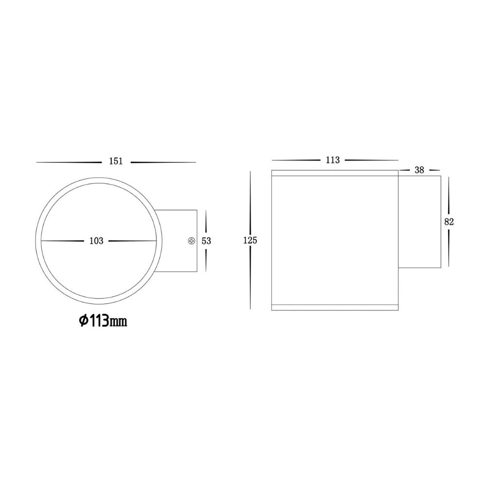 Buy Exterior Wall Lights Australia Porter Round LED Large Fixed Down Wall Light Black 3CCT - HV3628T-BLK