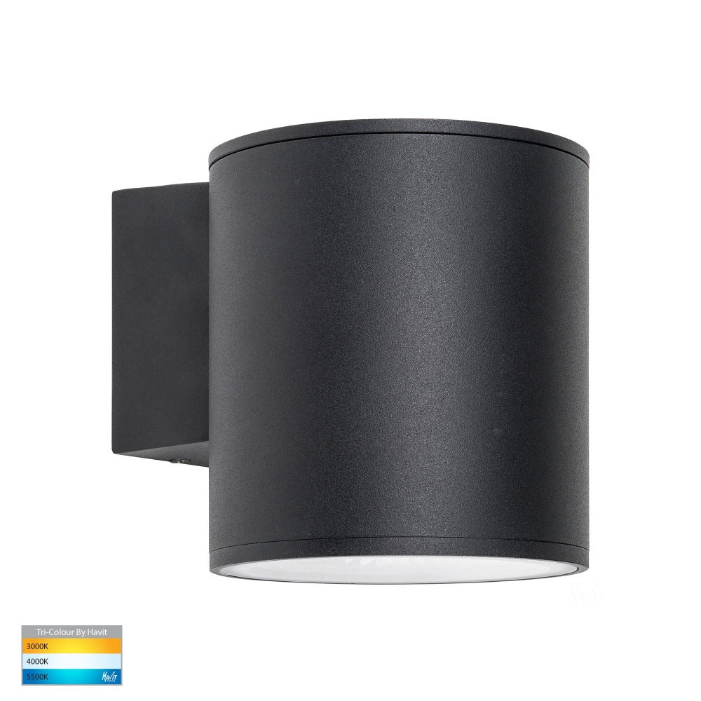 Buy Exterior Wall Lights Australia Porter Round LED Large Fixed Down Wall Light Black 3CCT - HV3628T-BLK
