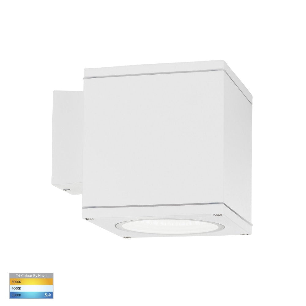 Buy Exterior Wall Lights Australia Porter Square LED Large Fixed Down Wall Light White 3CCT - HV3628T-WHT-SQ