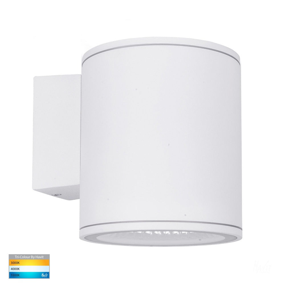 Buy Exterior Wall Lights Australia Porter Round LED Large Fixed Down Wall Light White 3CCT - HV3628T-WHT