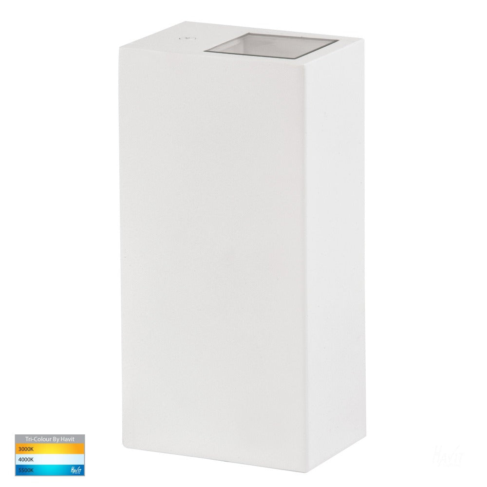 Buy Up / Down Wall Lights Australia Veldi Square Up & Down Wall Light White 316 Stainless Steel 3CCT - HV3633T-WHT