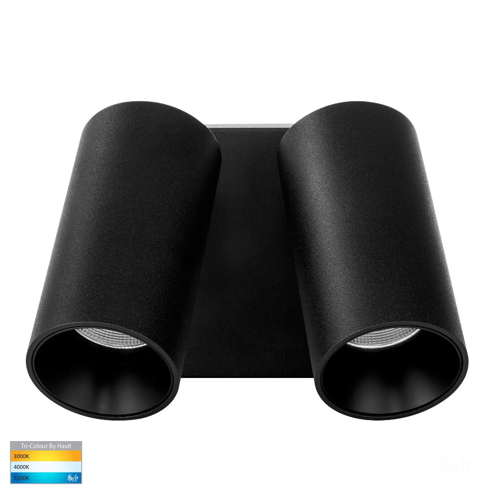 Buy Exterior Wall Lights Australia Revo Exterior Double Adjustable Wall 2 Lights Black 3CCT - HV3683T-BLK