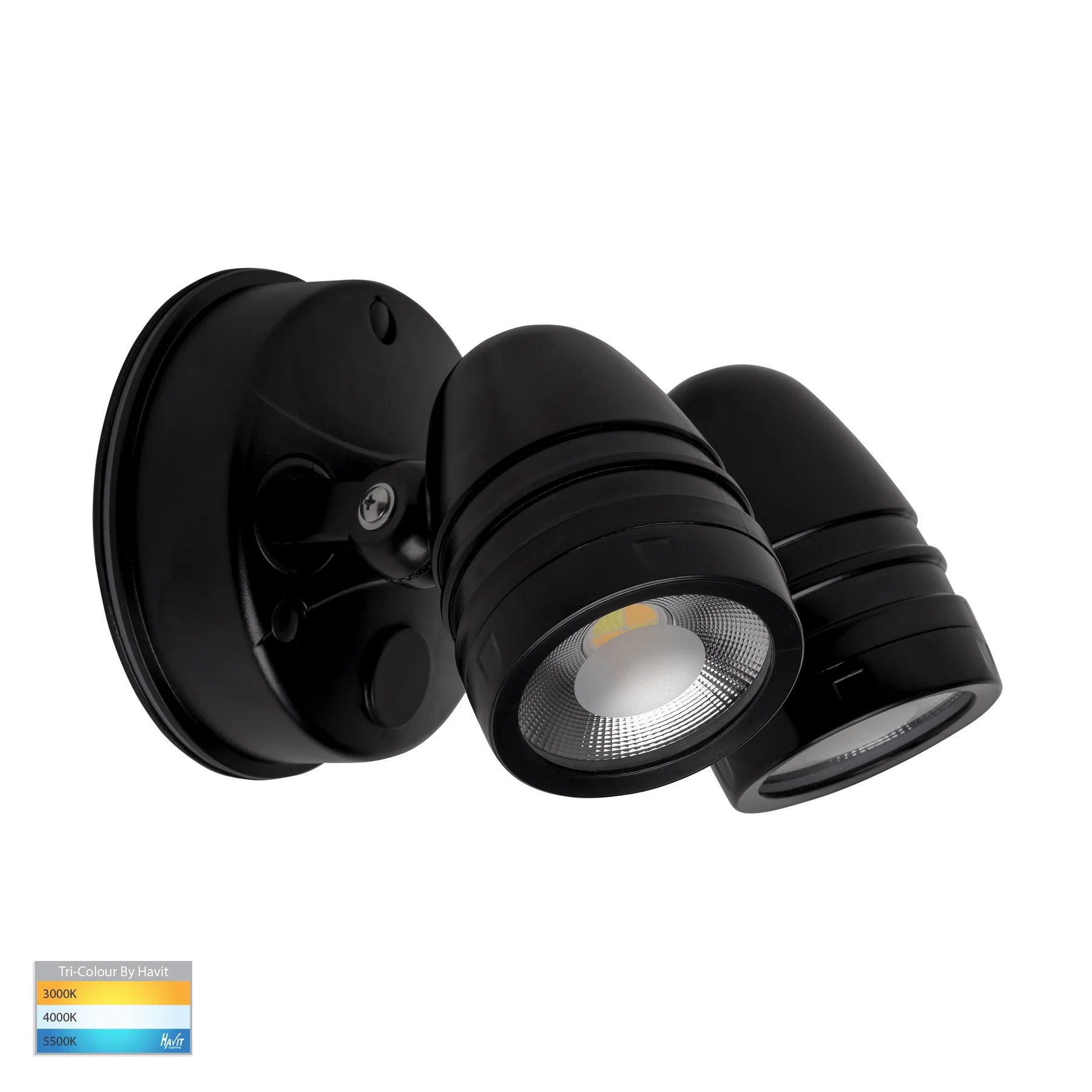 Focus Exterior 2 Spotlights Adjustable 240V Black Polycarbonate 3 CCT - HV3793T-BLK