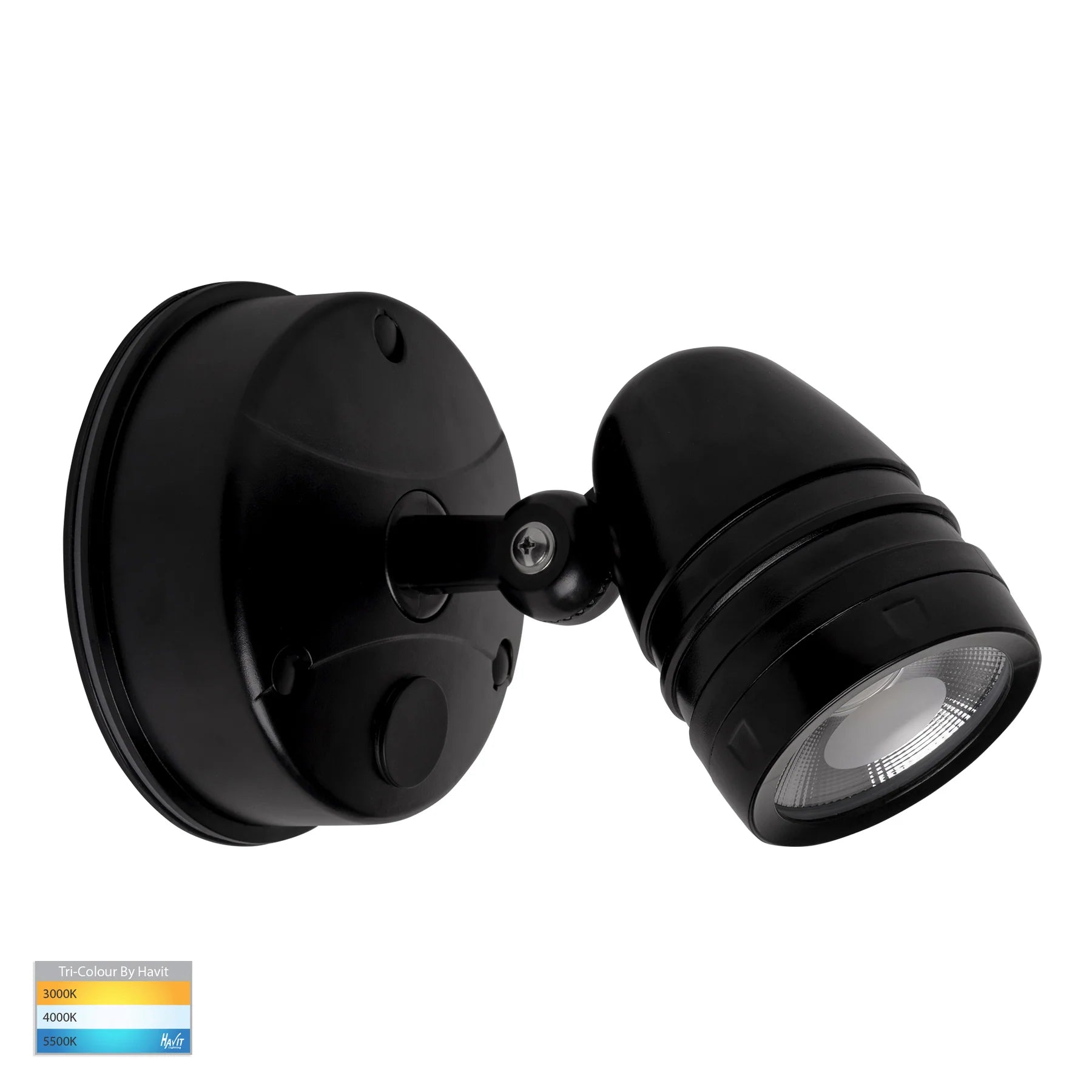 Focus Exterior Spotlight Adjustable 240V Black Polycarbonate 3 CCT - HV3791T-BLK