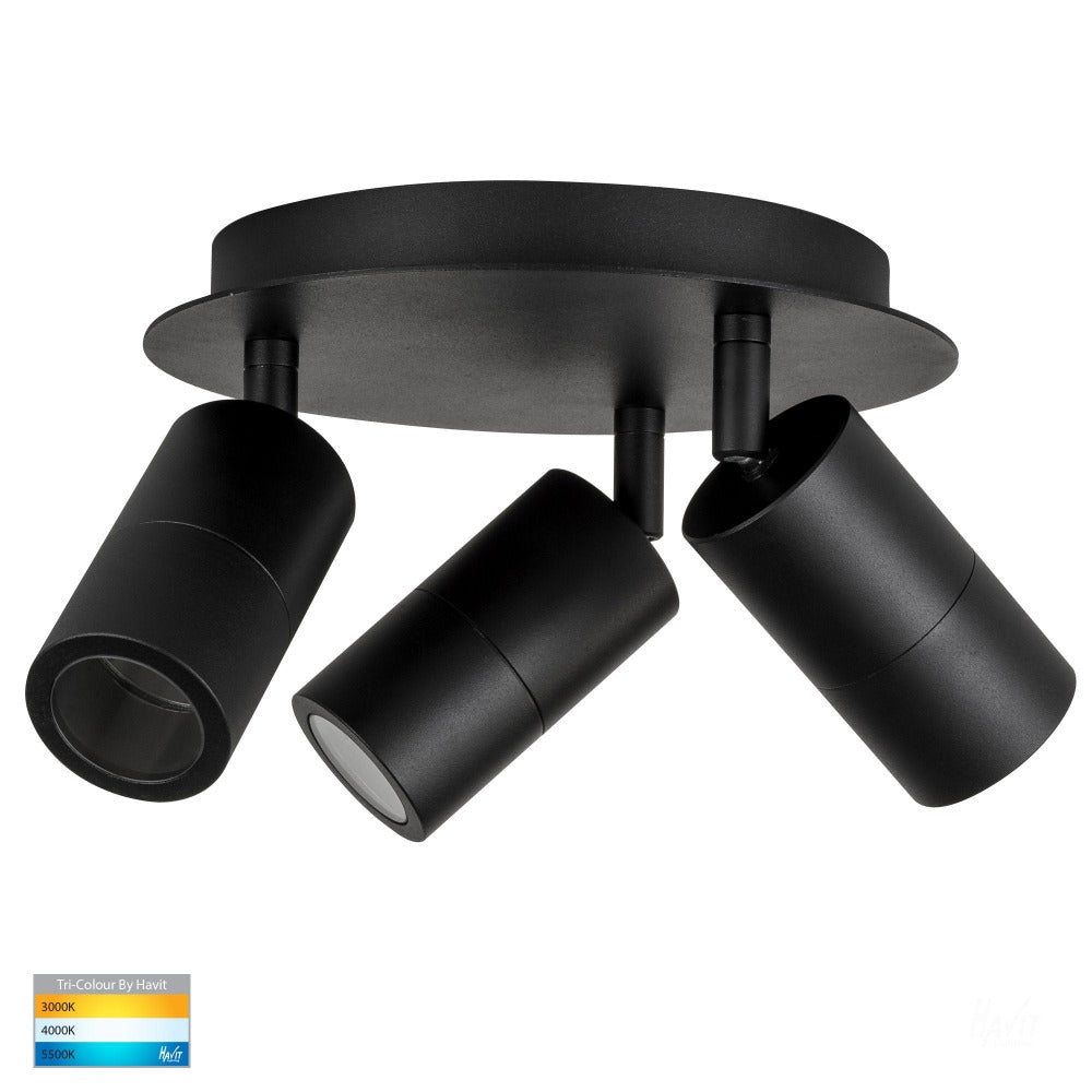 Buy Outdoor Ceiling Spotlights Australia Tivah 3 Lights Round Plate Black 3CCT - HV4001T-3-BLK-RND