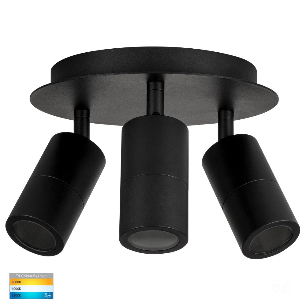 Buy Outdoor Ceiling Spotlights Australia Tivah 3 Lights Round Plate Black 3CCT - HV4001T-3-BLK-RND