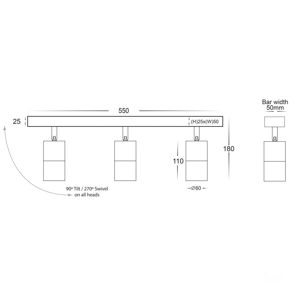 Buy Outdoor Ceiling Spotlights Australia Tivah LED Bar 3 Lights White 3CCT - HV4001T-3-WHT