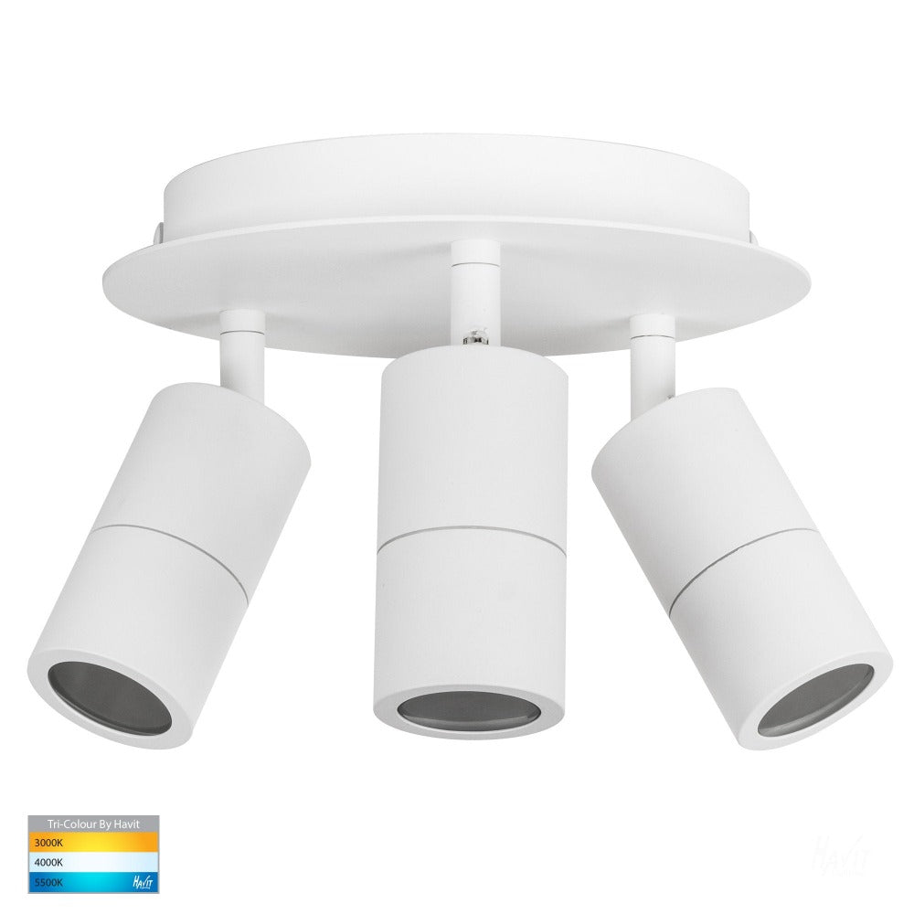Buy Outdoor Ceiling Spotlights Australia Tivah 3 Lights Round Plate White 3CCT - HV4001T-3-WHT-RND