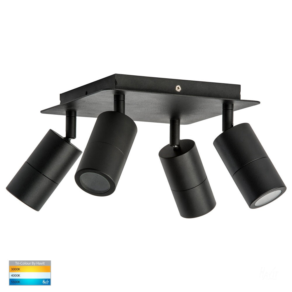 Buy Outdoor Ceiling Spotlights Australia Tivah 4 Lights LED Square Plate Black 3CCT - HV4001T-4-BLK-SQ