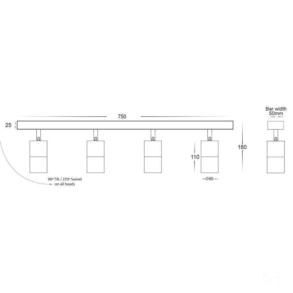 Buy Outdoor Ceiling Spotlights Australia Tivah LED Bar 4 Lights Black 3CCT - HV4001T-4-BLK