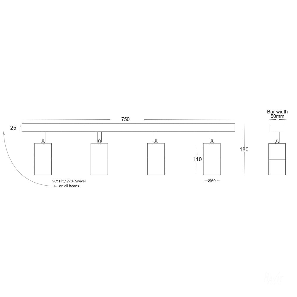 Buy Outdoor Ceiling Spotlights Australia Tivah LED Bar 4 Lights Titanium 3CCT -  HV4001T-4-TTM