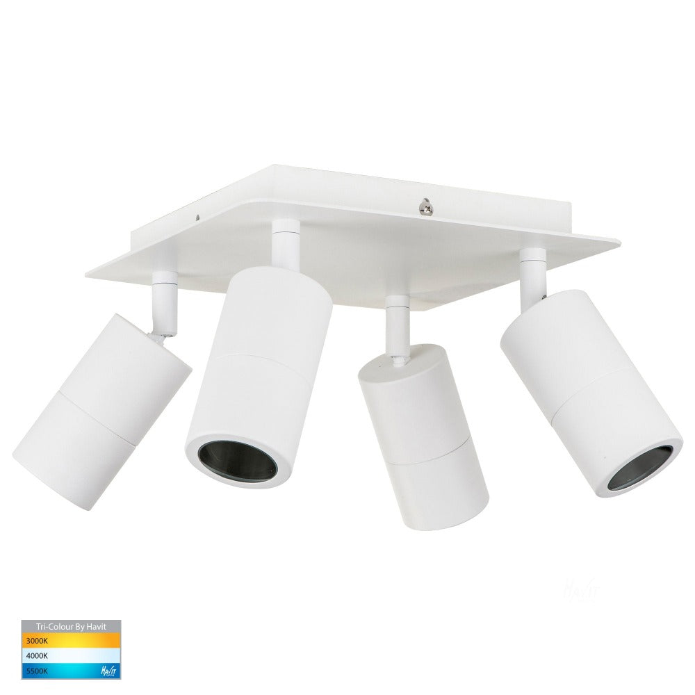 Buy Outdoor Ceiling Spotlights Australia Tivah 4 Lights LED Square Plate White 3CCT - HV4001T-4-WHT-SQ