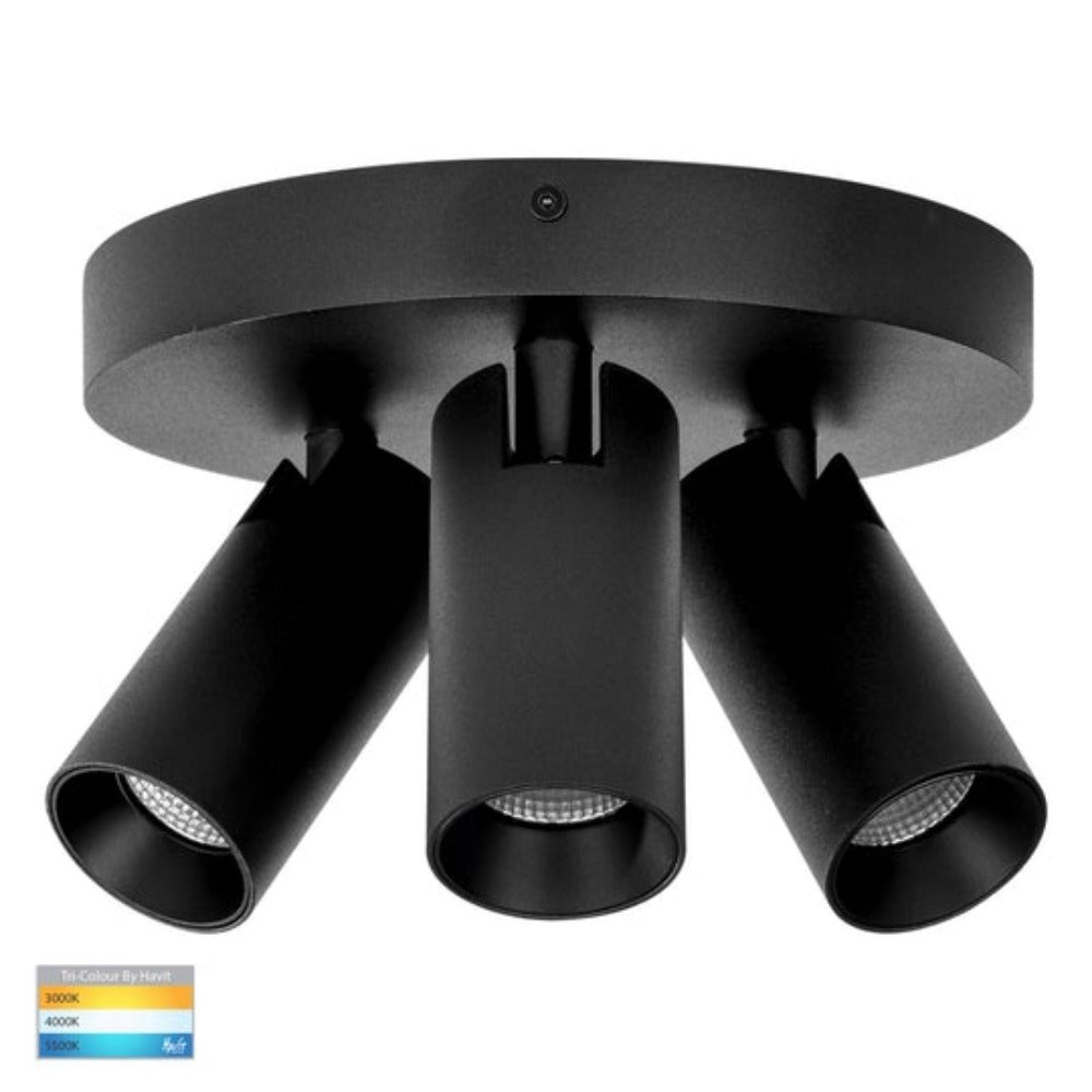 Buy Spotlights Australia Revo 3 Light Round Plate LED Spotlights Black 3CCT - HV4002T-3-BLK-RND
