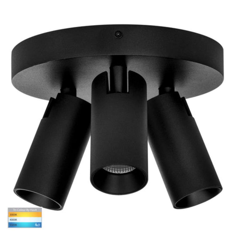 Buy Spotlights Australia Revo 3 Light Round Plate LED Spotlights Black 3CCT - HV4002T-3-BLK-RND