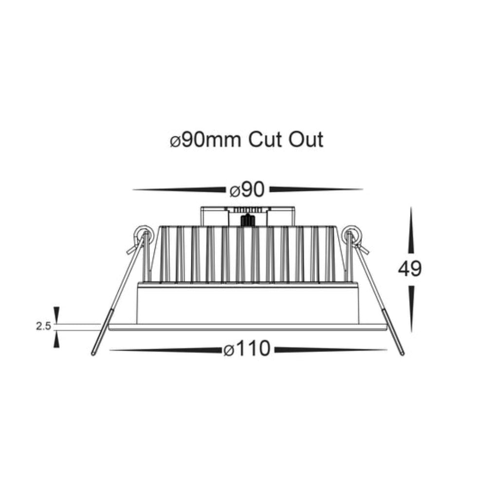Buy Recessed Downlights Australia Ora Fixed LED Downlight Black 5CCT - HV5531T-BLK