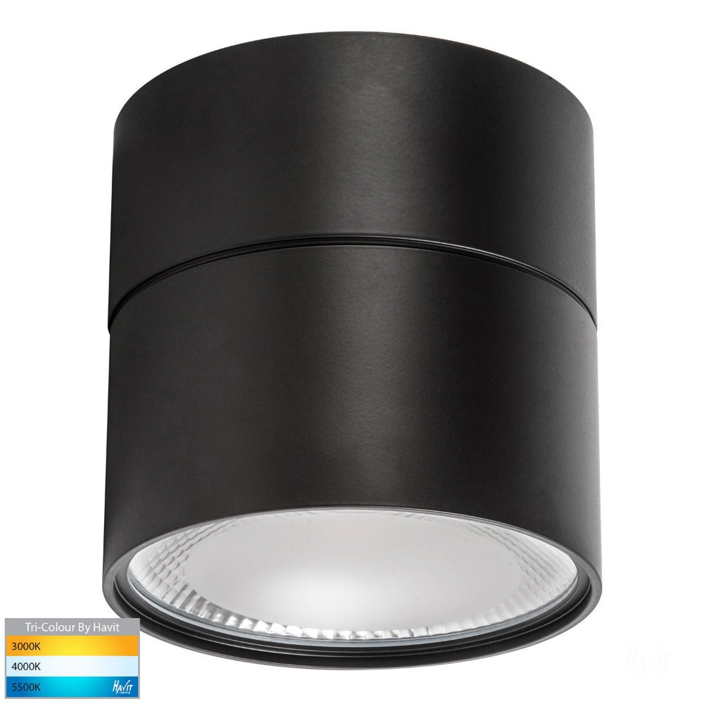 Buy Surface Mounted Downlights Australia Nella Surface Mounted Round Downlight IP54 Black 3CCT - HV5805T-BLK-EXT