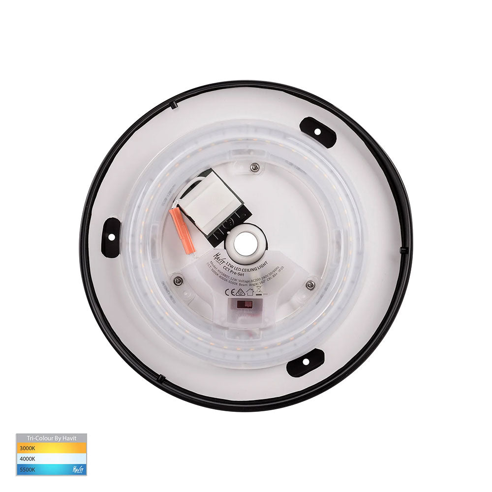 Buy LED Oyster Lights Australia Ostron LED Oyster Light Black W249mm 3CCT - HV5887T-BLK