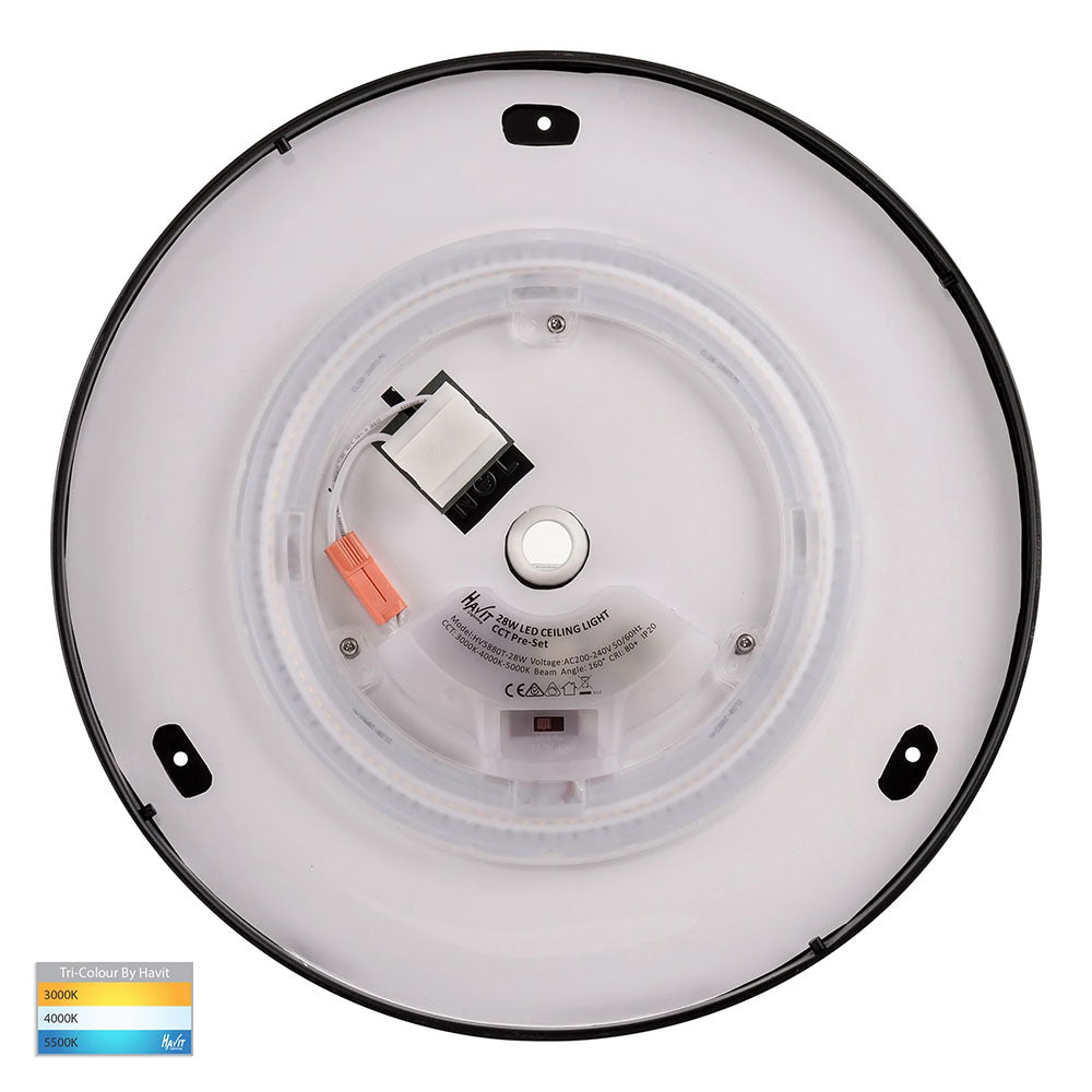 Buy LED Oyster Lights Australia Ostron LED Oyster Light Black W396mm 3CCT - HV5889T-BLK