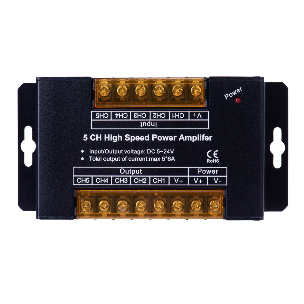 Buy Strip Light Controllers Australia LED Strip Light Controller 5 Channel Black Aluminium - HV9636