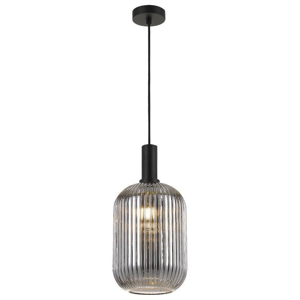 Buy Pendant Lights Australia Bonura 1 Light Pendant 200mm Black & Smoke - BONURA PE20-BKSM