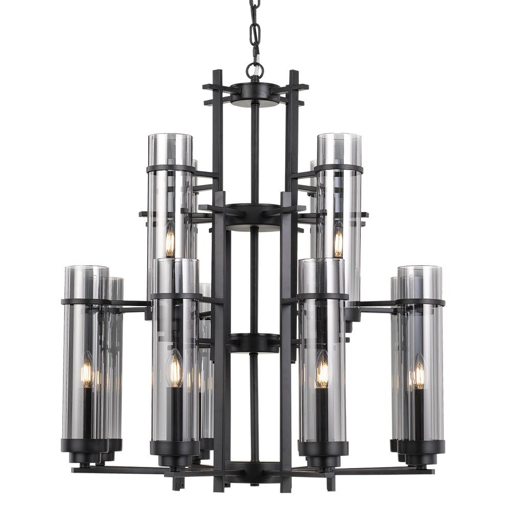 Burgess 12 Light Pendant Black, Smoke - BURGESS PE84-BK