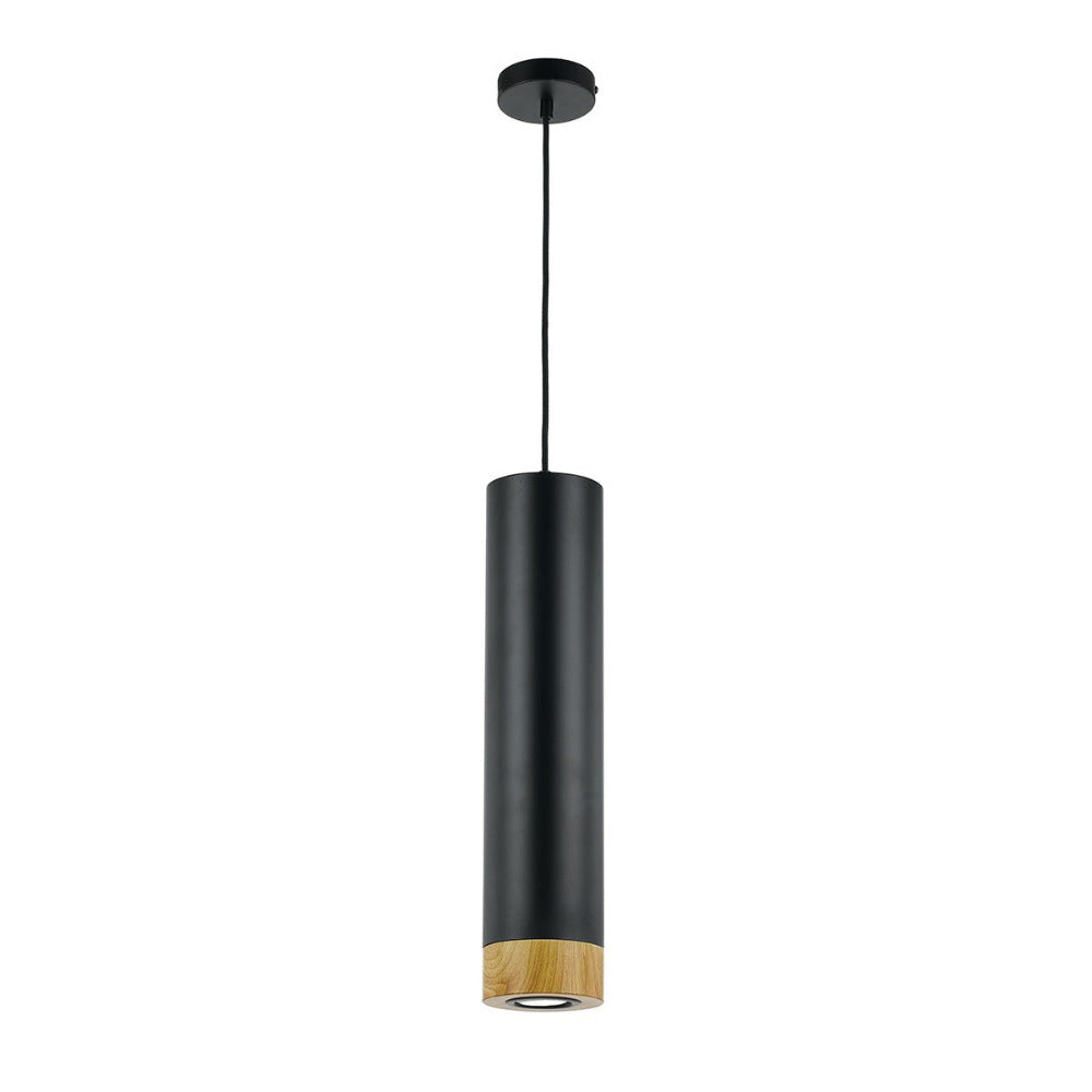 Dakota 1 Light Pendant 120mm Black, Oak - DAKOTA PE-BK+OK