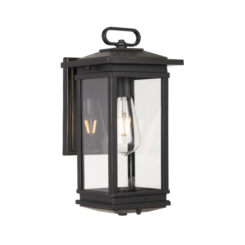 Nevin 1 Light Wall Light IP44 Black & Clear - NEVIN EX-BK