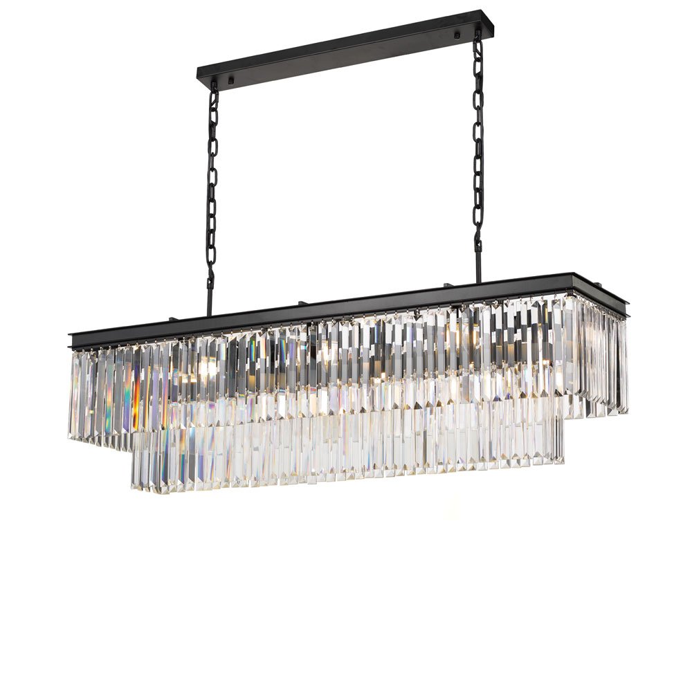 Buy Island Pendant Lights Australia Serene 13 Light Pendant Rectangular 1200mm Antique Black & Crystals - SERENE PE13-BK