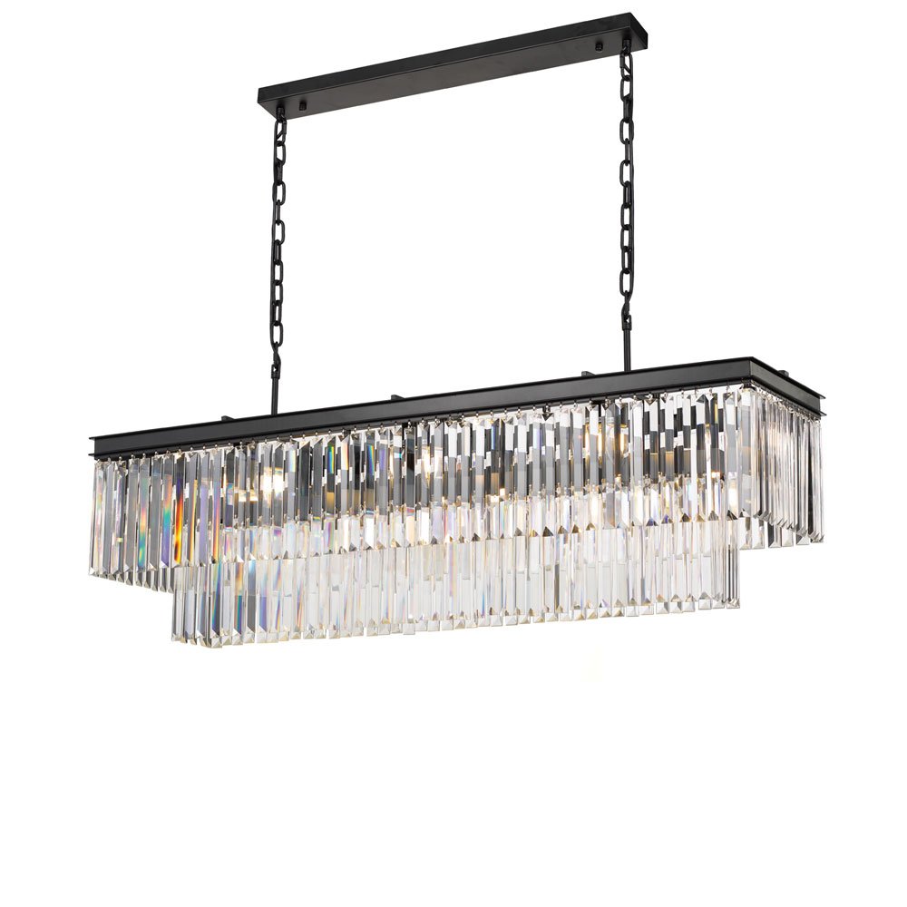 Buy Pendant lights australia - Serene 13 Light Pendant Rectangular 1200mm Antique Black & Crystals - SERENE PE13-BK