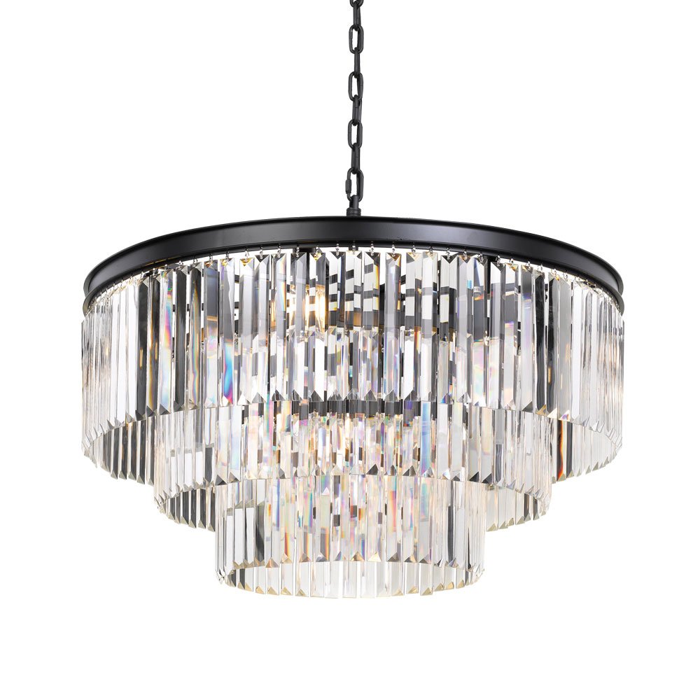 Buy Pendant Lights Australia Serene 16 Light Pendant 800mm Antique Black & Crystals - SERENE PE16-BK