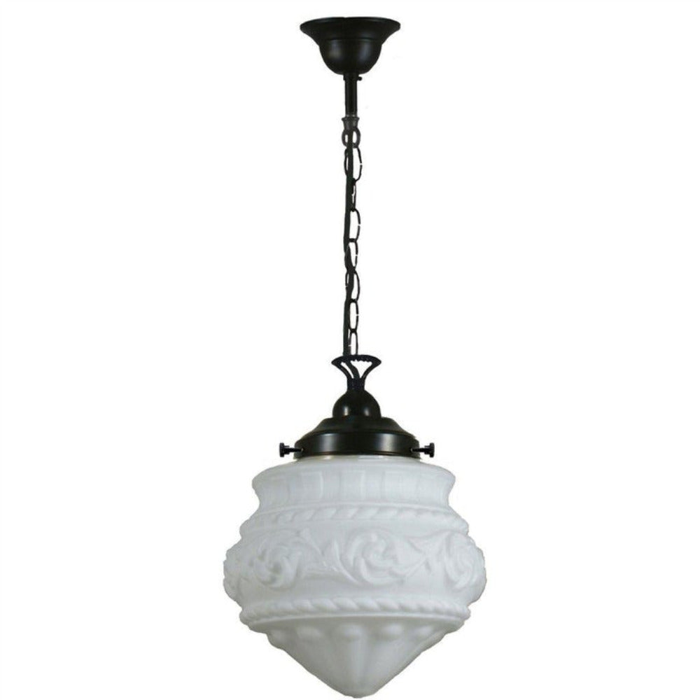 Buy Pendant Lights Australia Single Chain Pendant Patina Black With 8" Premier Opal Matt Glass - 3020136