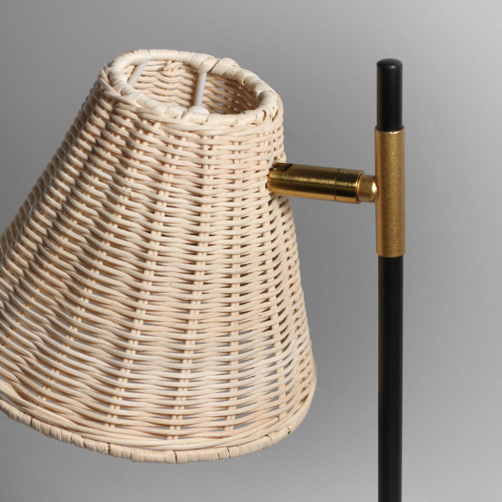 Buy Floor Lamps Australia Yvette Rattan 1 Light Floor Lamp Black & Natural Rattan - LL-27-0190