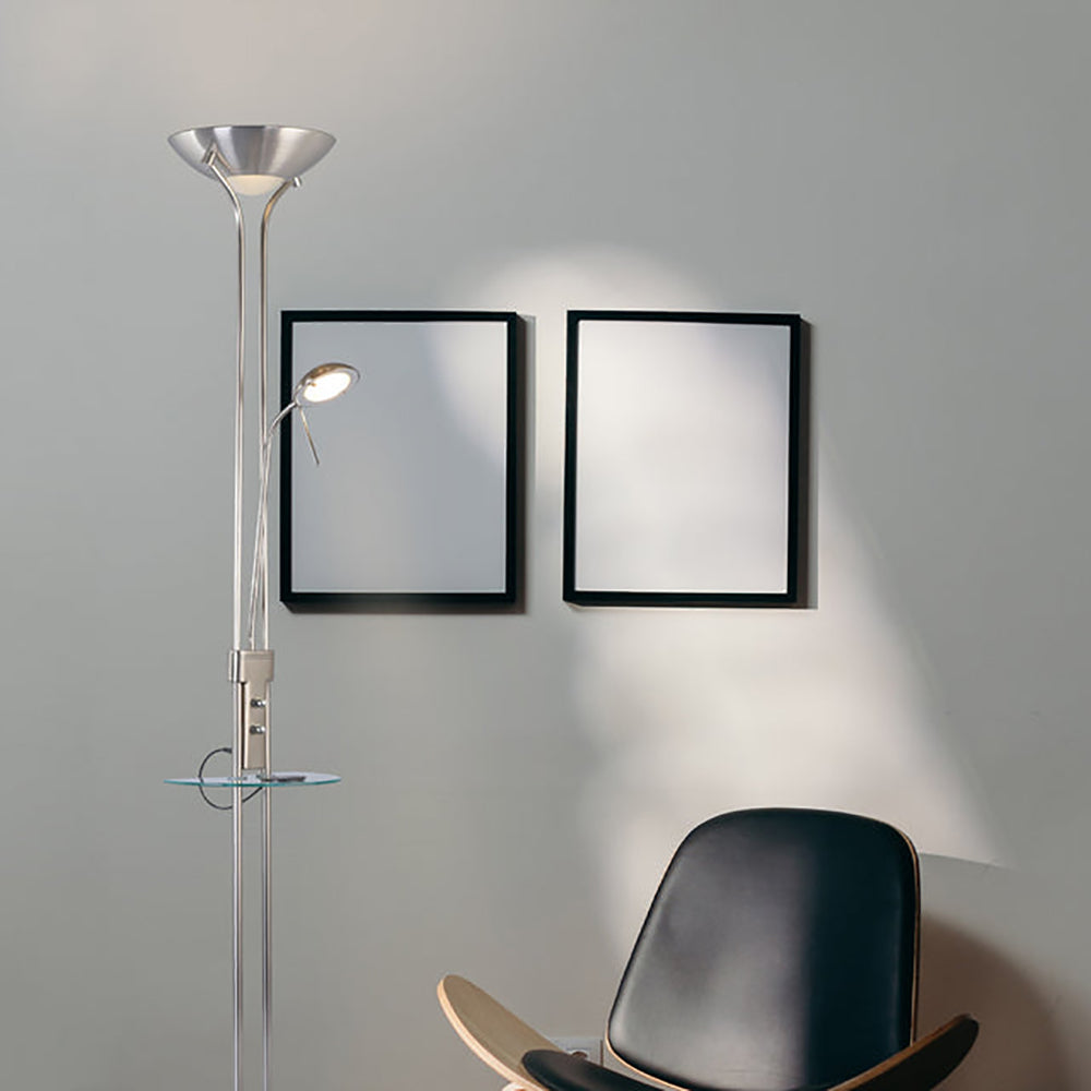 Buy Floor Lamps Australia Seed Floor 2 Lamp USB & Wireless Charger Satin Chrome Iron 3000K - LL-LED-14SC